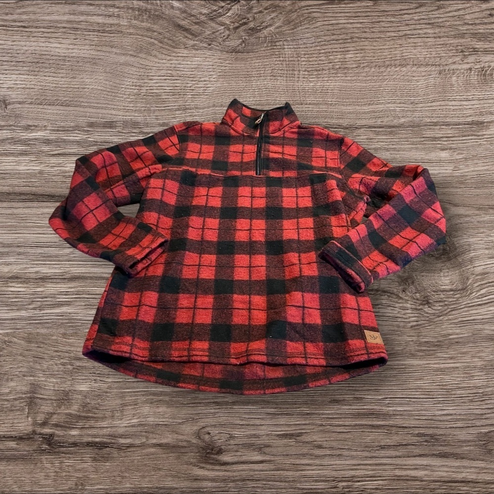 John Wayne Stock & Supply Men’s Plaid 1/4 Zip Fleece Pullover Top Red Black M